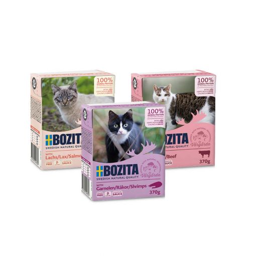 Bozita Tetra Recart Hppchen in Soe - Garnele, Lachs & Rind 18 x 370 g Probierpaket