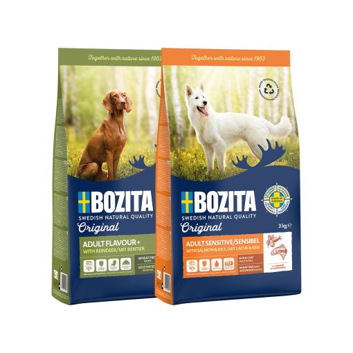 Bozita Original Adult Flavour Plus 3 kg + Bozita Original Adult Sensitive Skin & Coat 3 kg