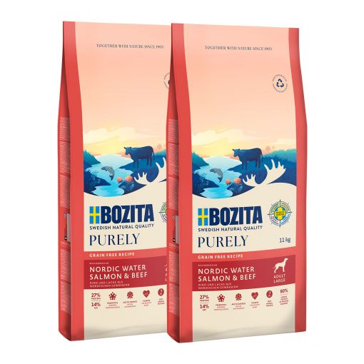 Bozita Purely Adult Large mit Lachs & Rind getreidefrei 2 x 11 kg Sparpaket