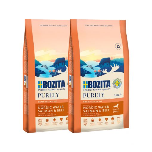 Bozita Purely Adult Small mit Lachs & Rind getreidefrei 2 x 7,5 kg Sparpaket